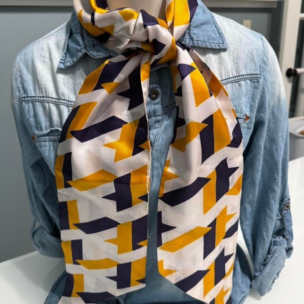 Graphic Lightning Bolt Skinny Scarf | Mustard Yellow & Navy | Retro Scarf